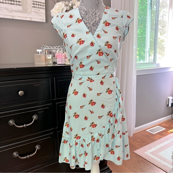 J.Crew Mercantile Faux Wrap Mini Dress – Blue Floral Print – Size 00 - Picture 2 of 16